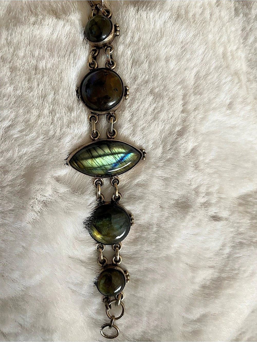 Labradorite Link Bracelet in Brown & Green Like New